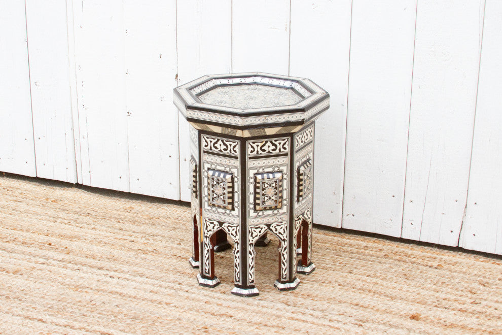 Vintage Black & White Marquetry Side Table