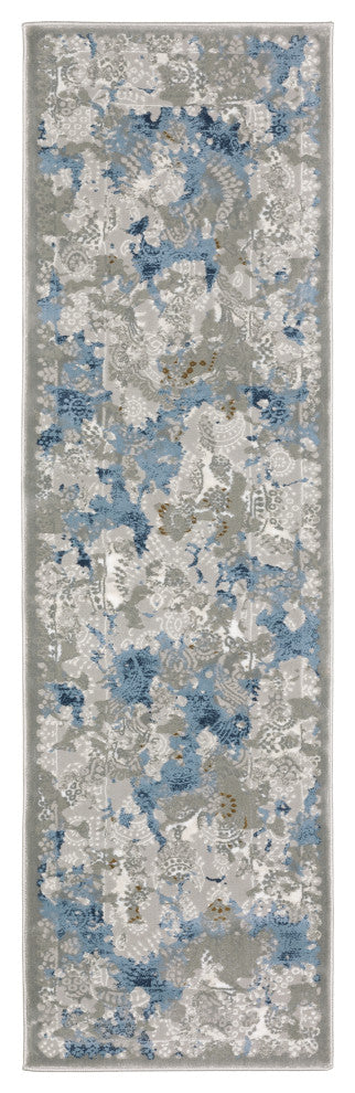 Emery Hidden Abstract Grey/Blue Indoor Area Rug, 2'3" x 7'6"