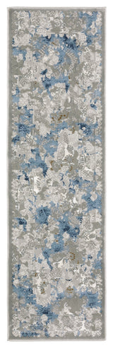 Emery Hidden Abstract Grey/Blue Indoor Area Rug, 2'3" x 7'6"