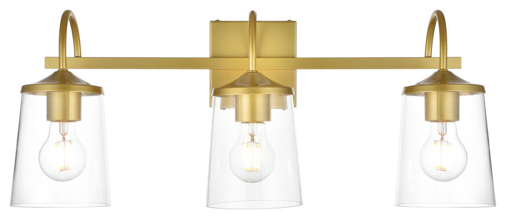 3 Light Brass And Clear Bath Sconce
