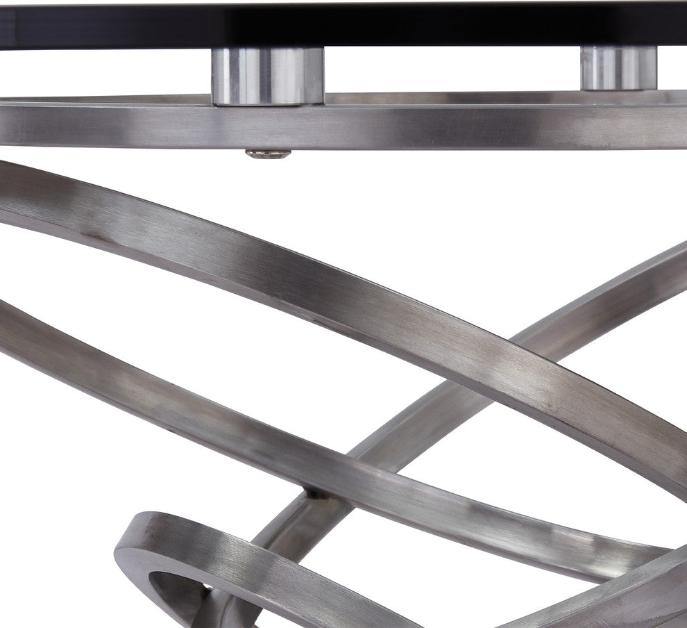 Wendy  Dining Table in Brushed Stainless Steel Finish and Clear Glass top