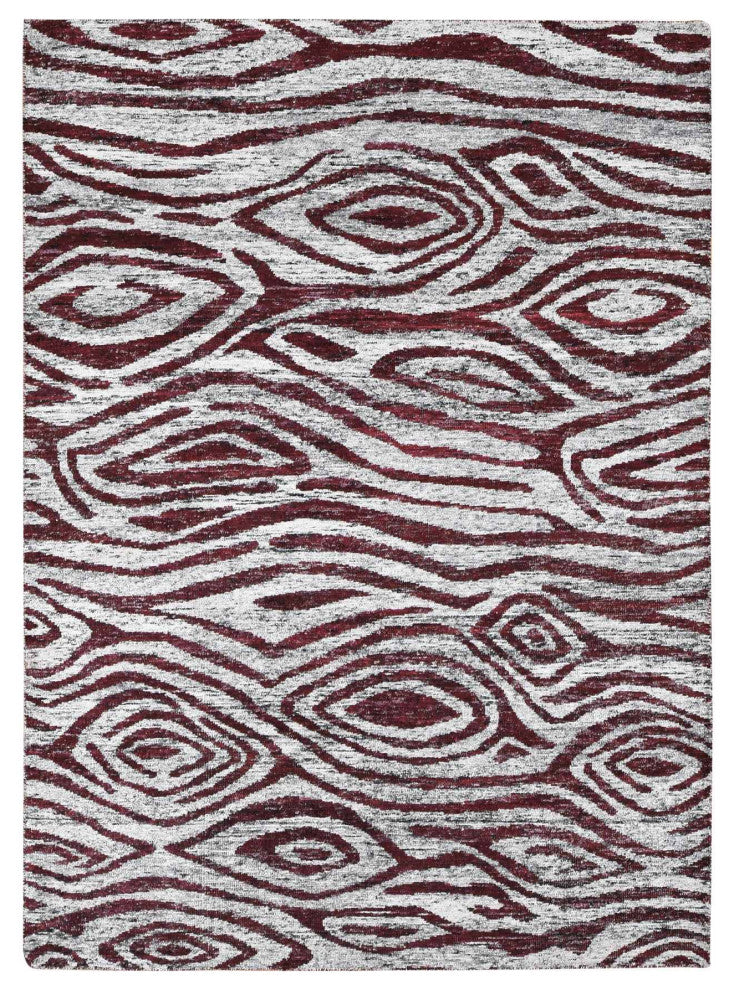 Ivory Man Made Silk Hand Knotted With Tree Bark Design Oriental Rug 9'x11'7"