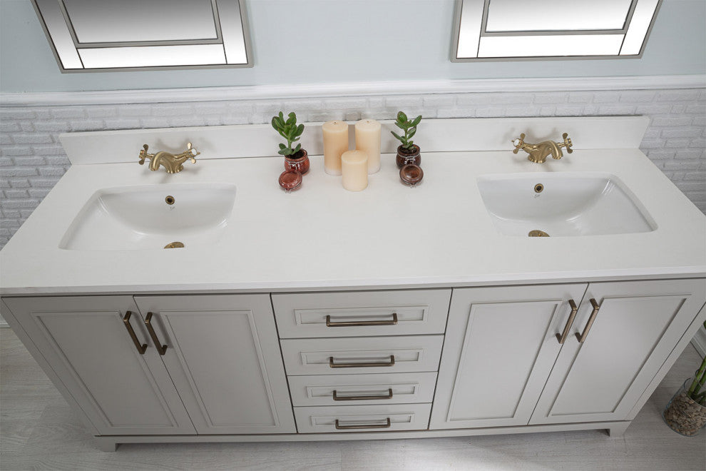 Albia Collection 72" Bathroom Vanity With Sink, Mirror, Countertop, Gray