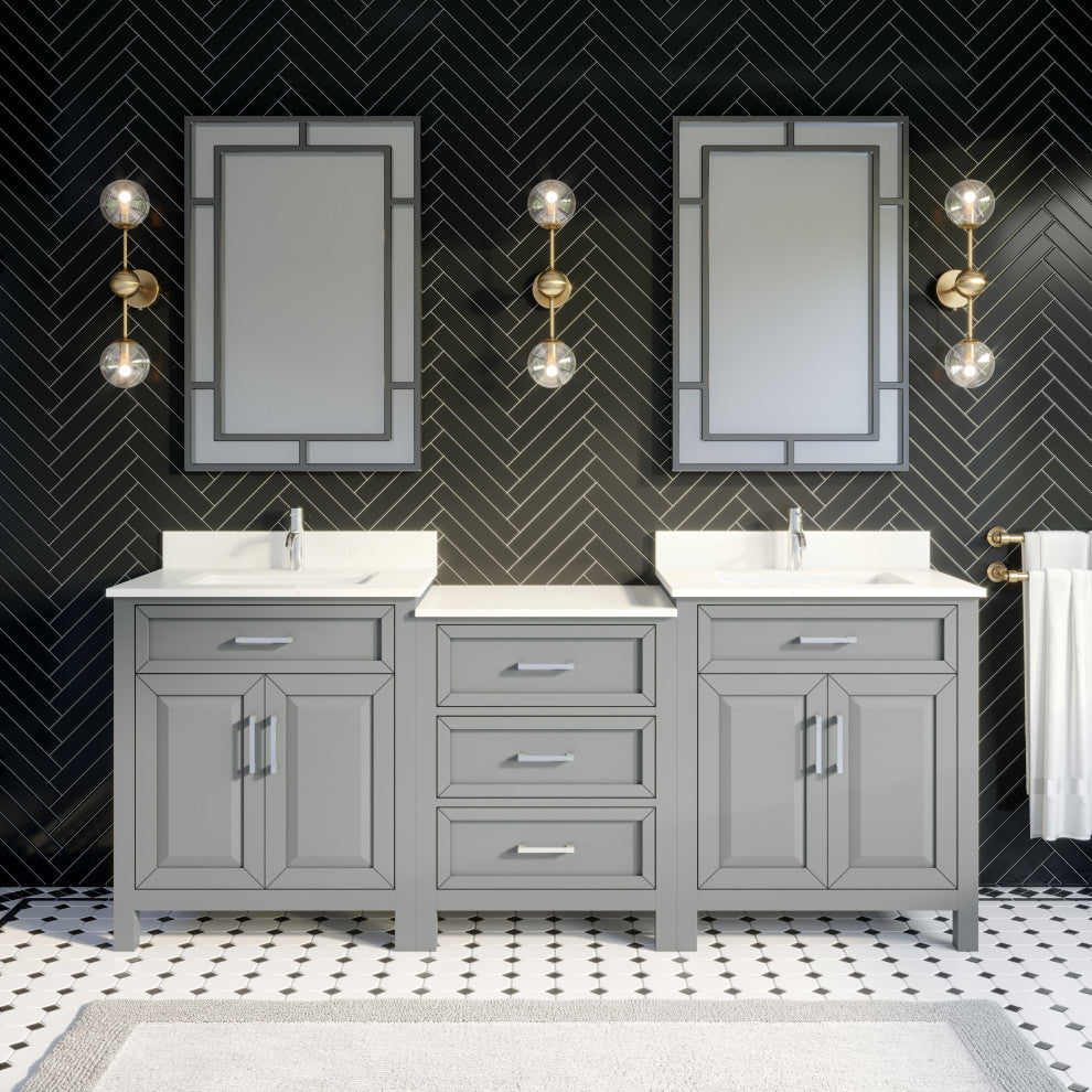 Terrence 84" Vanity with Power Bar and Drawer Organizer, Oxford Gray