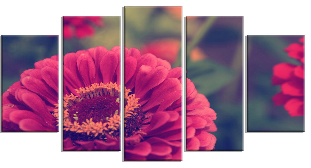 Vintage Photo of Cute Red Flowers, Large Floral Canvas Print, 60"x32", 5 Panels