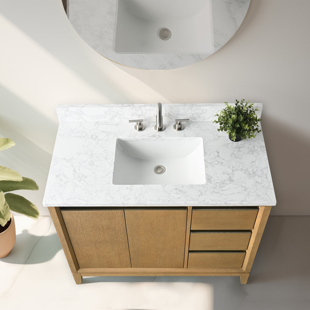 Vanity Art Bathroom Vanity With Sink, Natural Oak, 42" Single