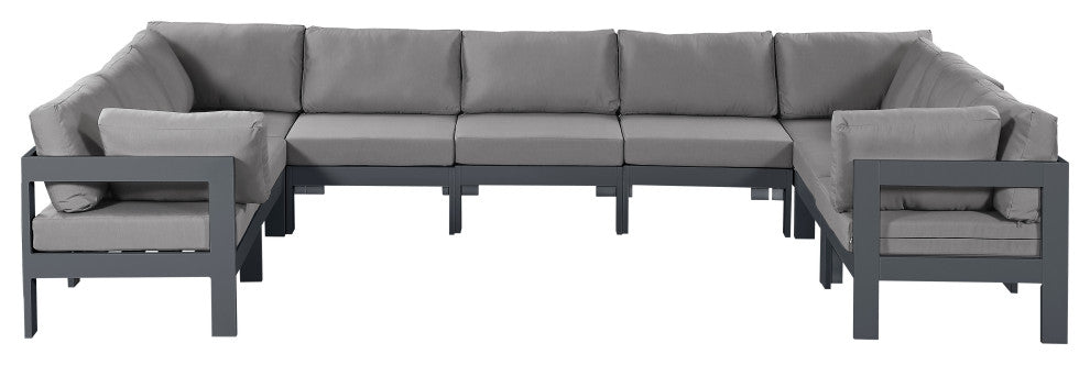 Nizuc Water Resistant Patio U-Shaped Modular Sectional, Gray, 9-Piece: 5 Armless Chair, 4 Corner Chair, Dark Gray Aluminum Frame