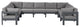 Nizuc Water Resistant Patio U-Shaped Modular Sectional, Gray, 9-Piece: 5 Armless Chair, 4 Corner Chair, Dark Gray Aluminum Frame