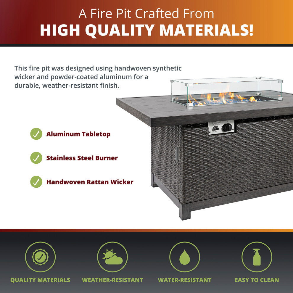 52" Outdoor Propane Gas Fire Pit Table With Rattan Wicker Finished