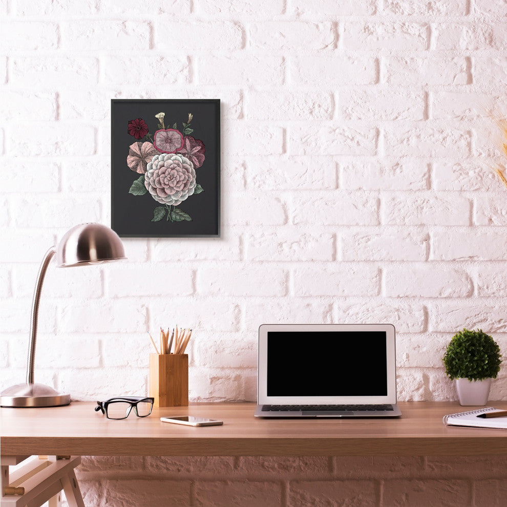 Pink Flowers On Black Drawing Design, 16"x20"