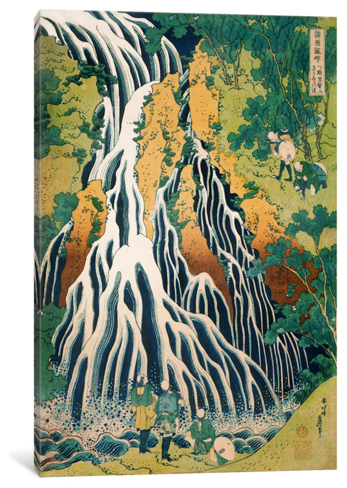 "Pilgrims At Kirifuri Waterfall" Wrapped Canvas Print, 26x18x1.5