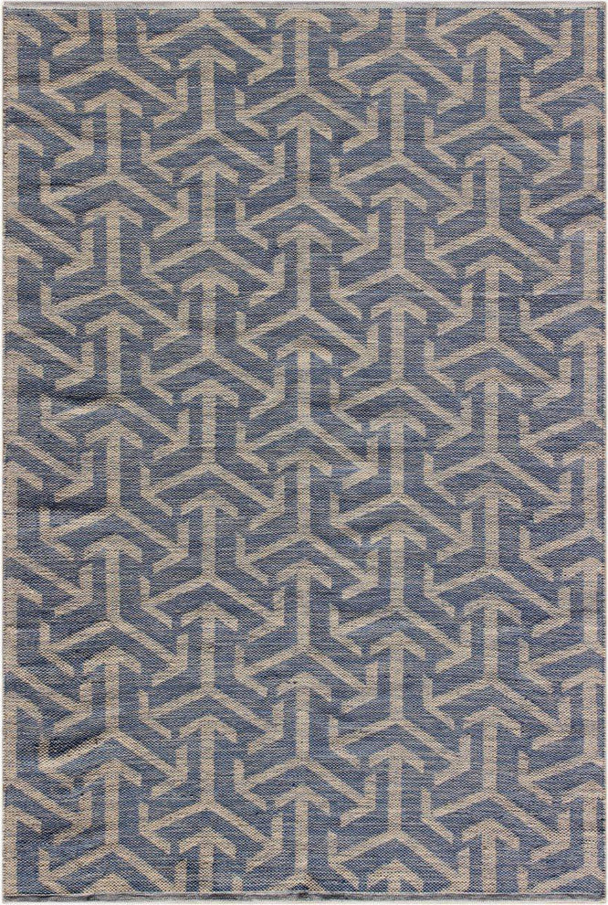 Enaya Handwoven Contemporary Rug, Blue/Beige, Rectangular 5'x7'6