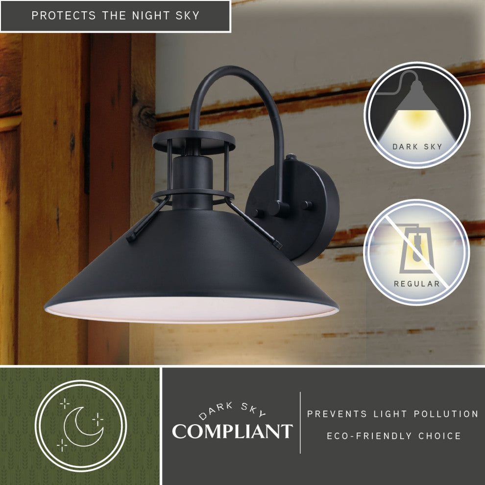 Canton 1 Light Dusk to Dawn Matte Black and White Farmhouse Outdoor Wall Lantern