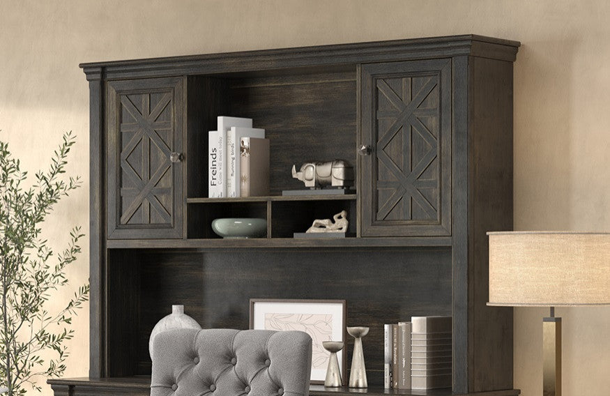 Traditional Wood Hutch With Doors Fully Assembled Dark Brown
