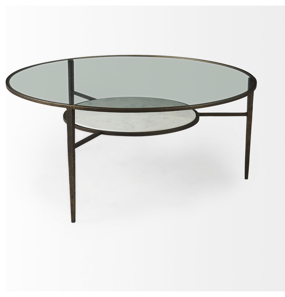 Felicity 36Lx36Wx16H Marble Top With Iron Frame Coffee Table