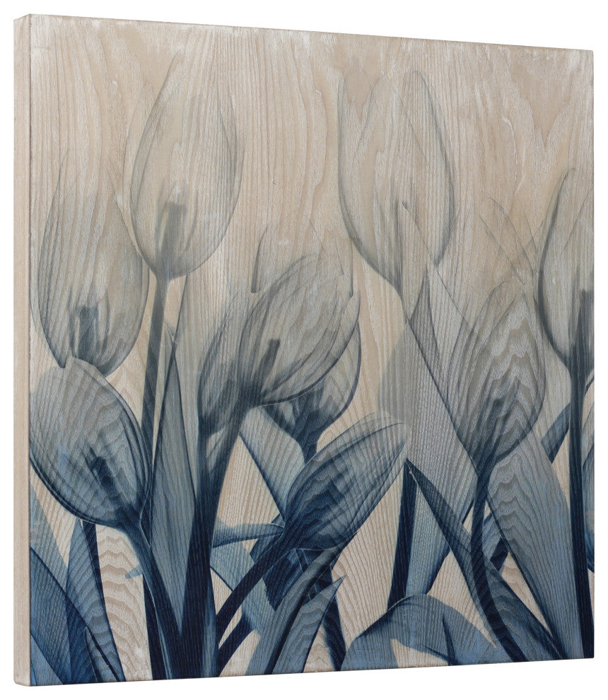 Blue Tulip Wall Art X-Ray Photography Giclee Printed on Hand Finished Ash Wood