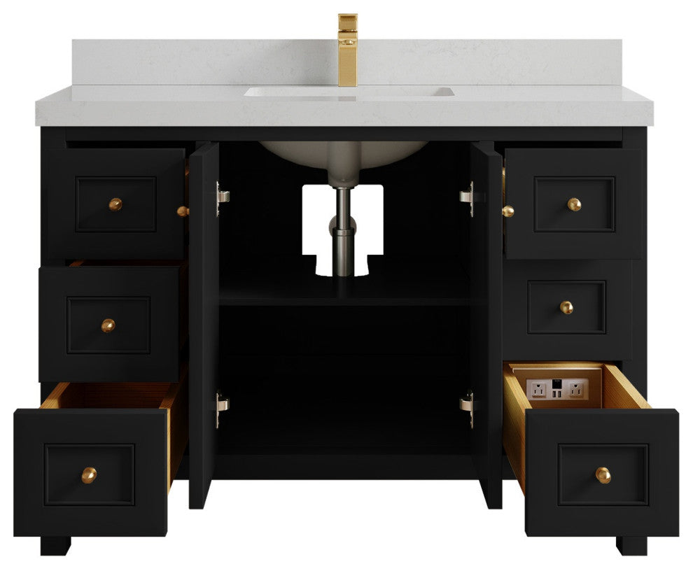 Nashville 48" Single Sink Bath Vanity, Black 2" Carrara Quartz