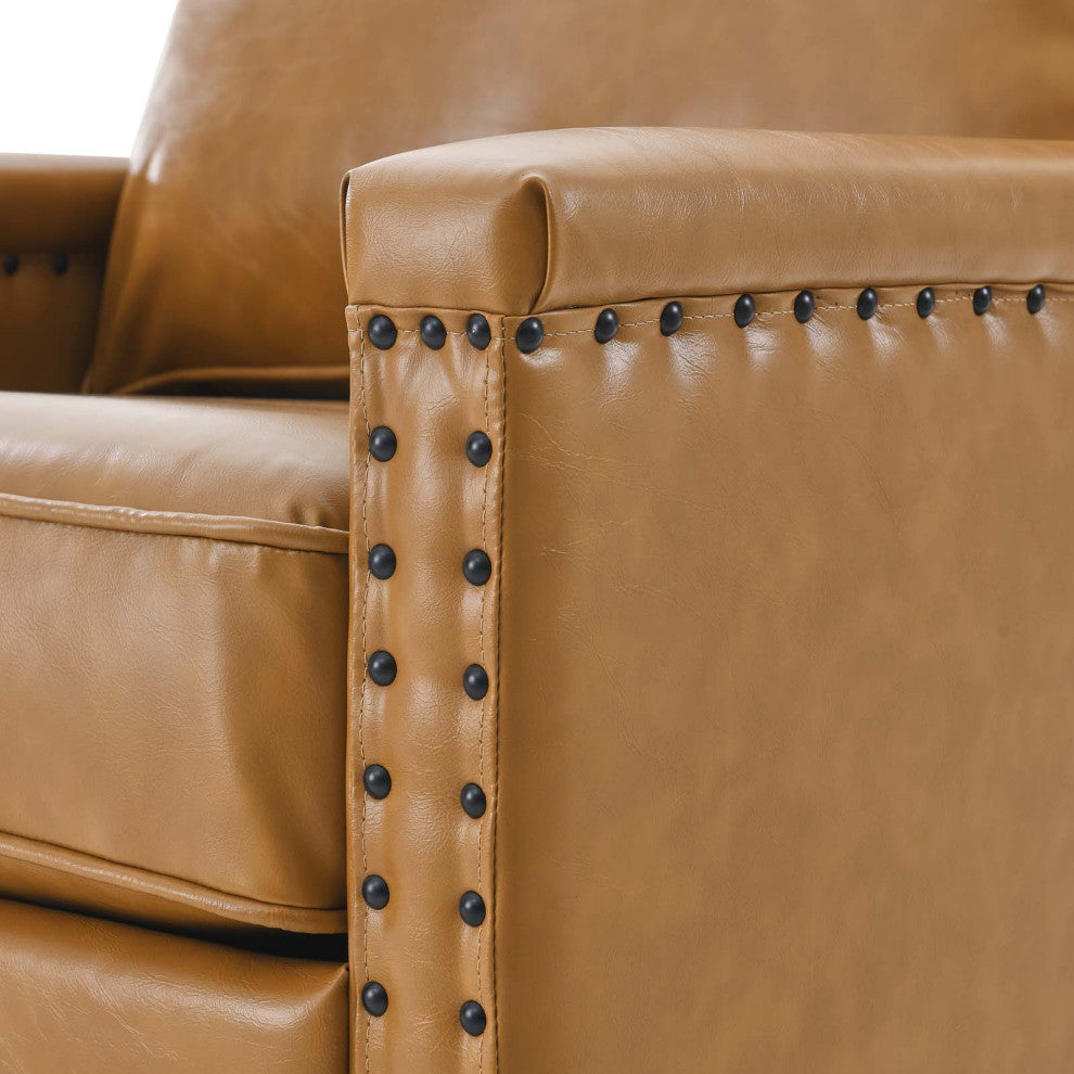 Armchair Accent Chair, Faux Vegan Leather, Tan, Modern, Lounge Hospitality