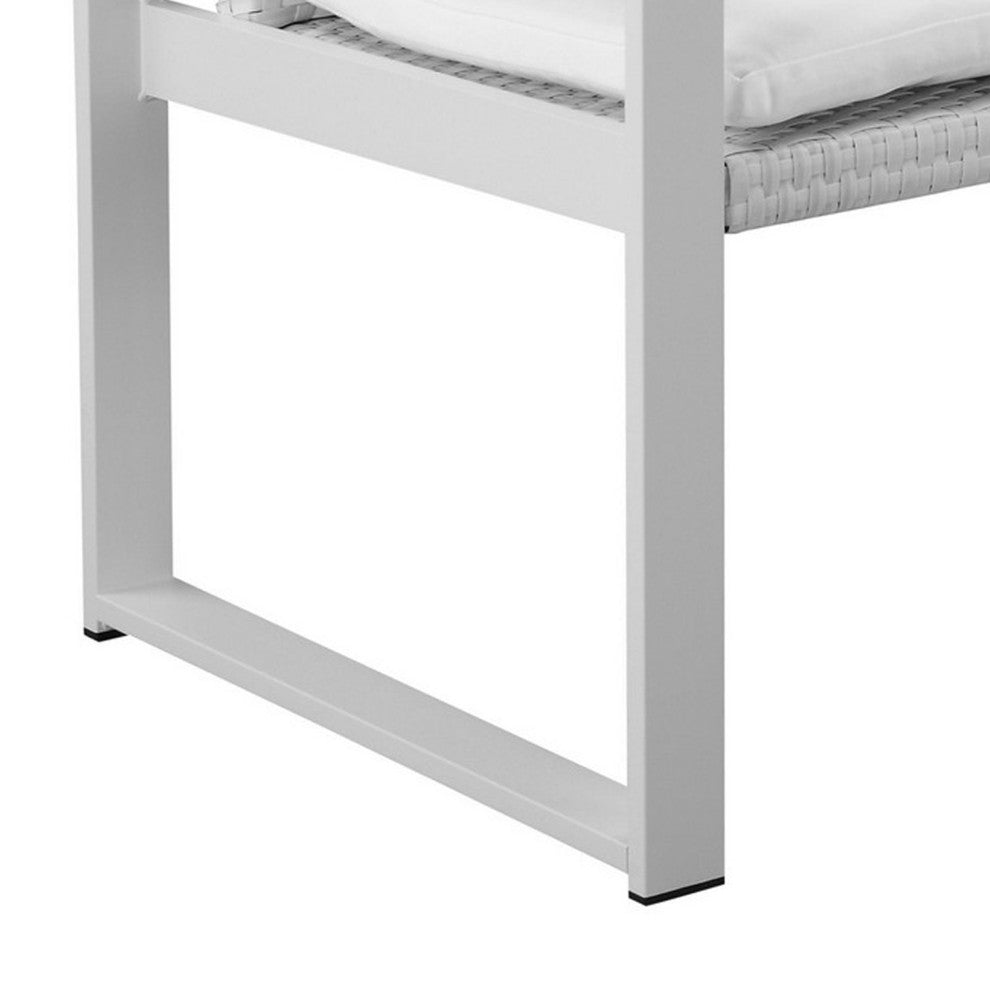 Benzara BM287729 Outdoor Sofa, White Aluminum Frame, Fade Resistant Cushions