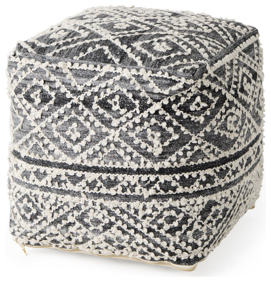 Farida 16Lx16Wx16H Dark Gray Wool and Polyester Patterned Pouf