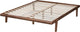 Mid-Century Modern Walnut Brown Finished Wood Queen Size Platform  Bed Frame
