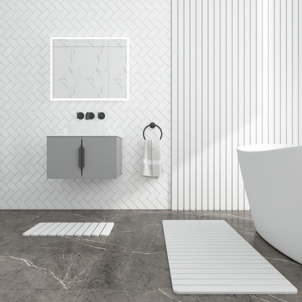 Diatomite Quick-Dry Stone Bath Mat Set, Natural White, X-Large/Medium Mats