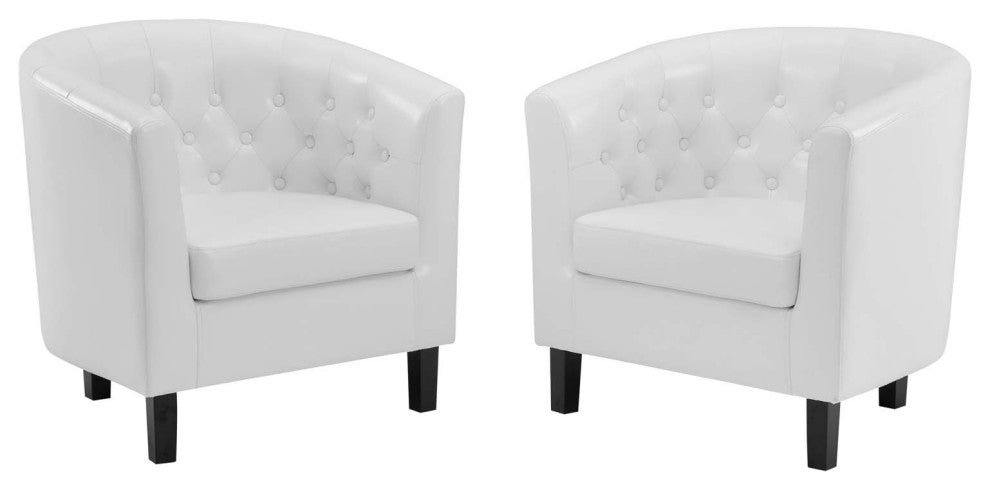 Armchair Accent Chair, Set of 2, Faux Leather, White, Modern, Lounge Hospitality