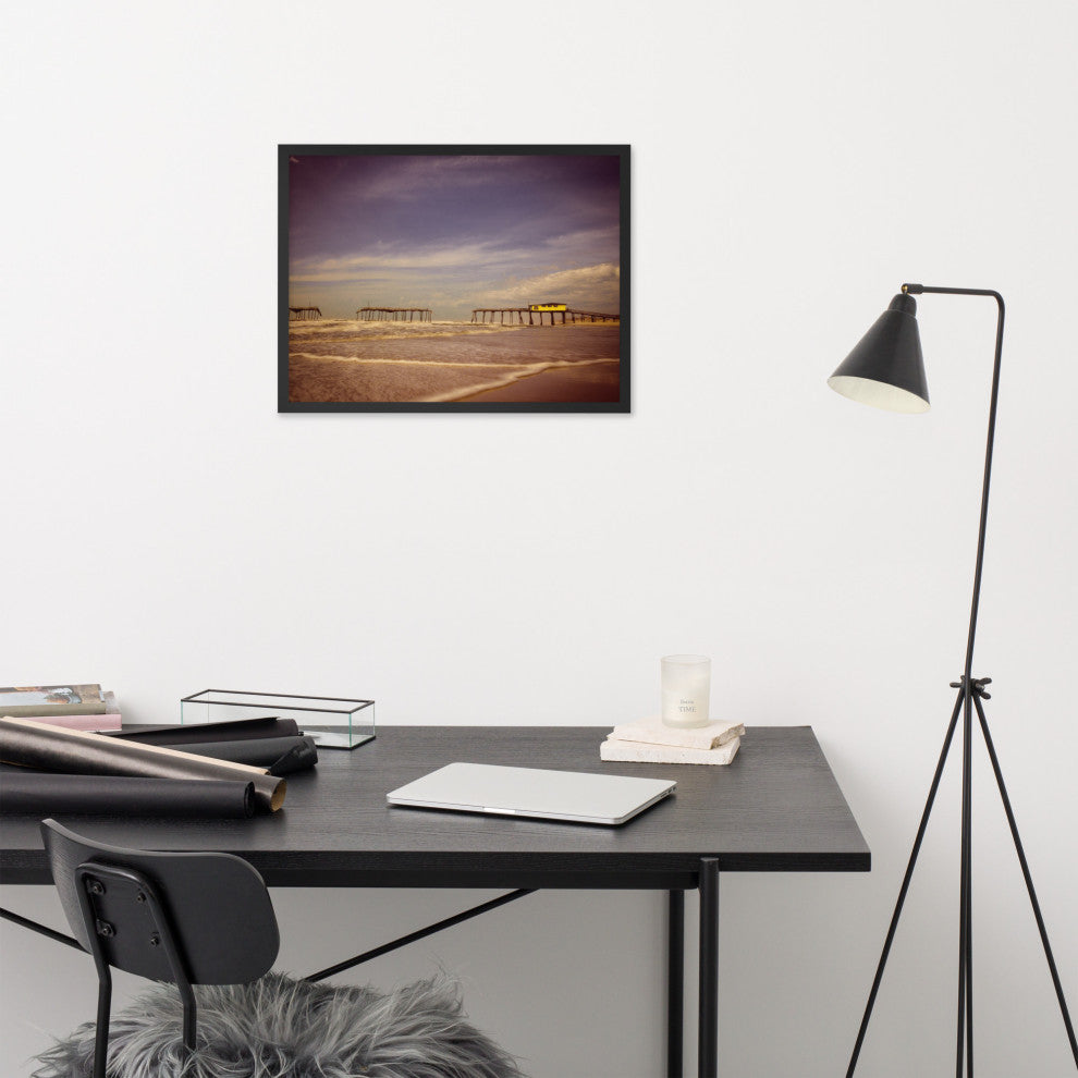 Aged View of Frisco Pier Coastal Framed Photo Paper Print, Black, 18" X 24"