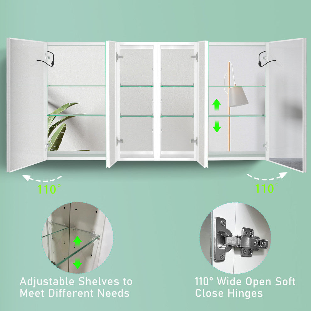 60 in.W x 30 in. H Aluminum Surface Mounted Medicine Cabinet with Mirrors