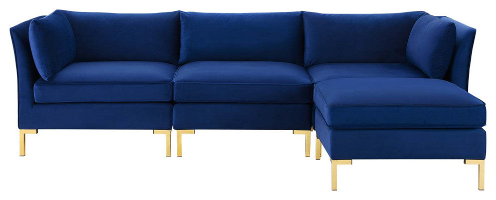 Sectional Sofa Set, Velvet, Blue Navy, Modern, Living Lounge Hotel Hospitality