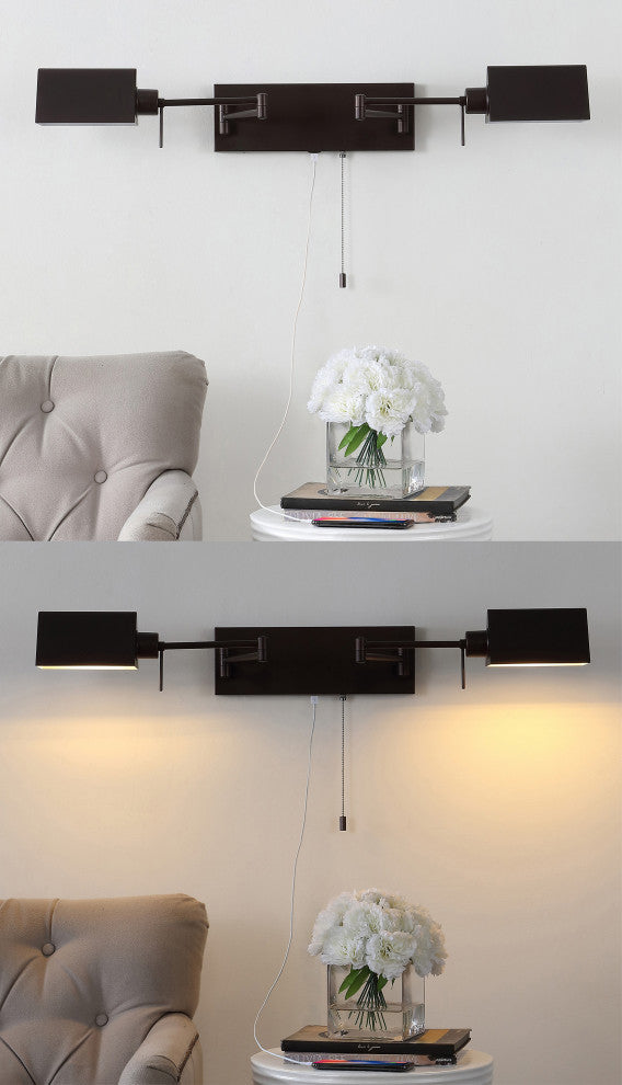 22" 1-Light Swing Arm Plug-In or Hardwired Iron LED Sconce With Pull-Chain