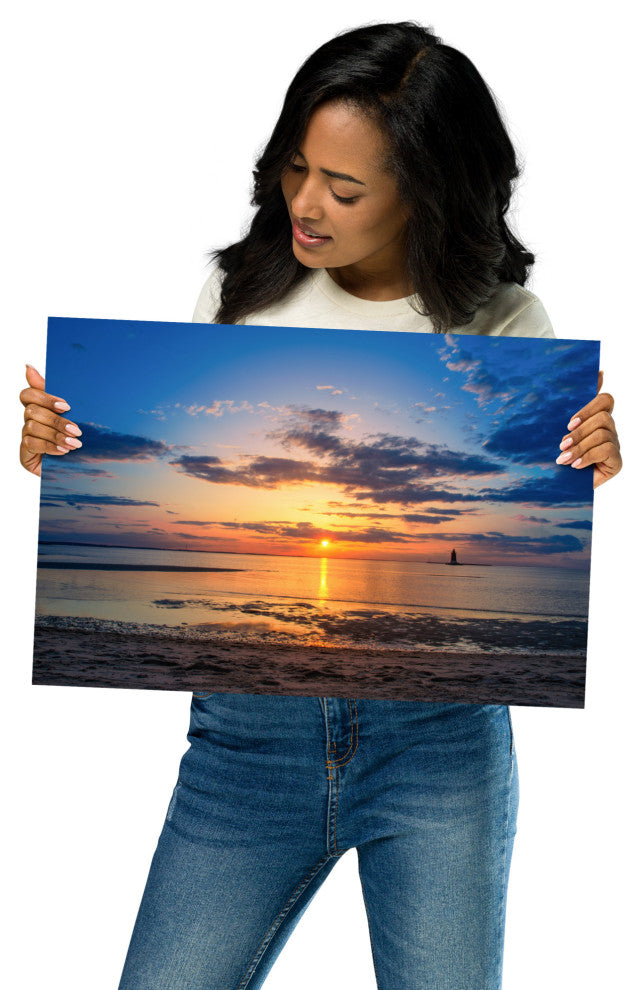 Sunset at Breakwater Lighthouse Coastal Landscape Unframed Wall Art Print, 12" X 18"