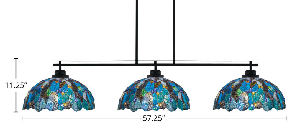 Odyssey 3-Light Island Light With Round Fitter, 16" Blue Mosaic Art Glass