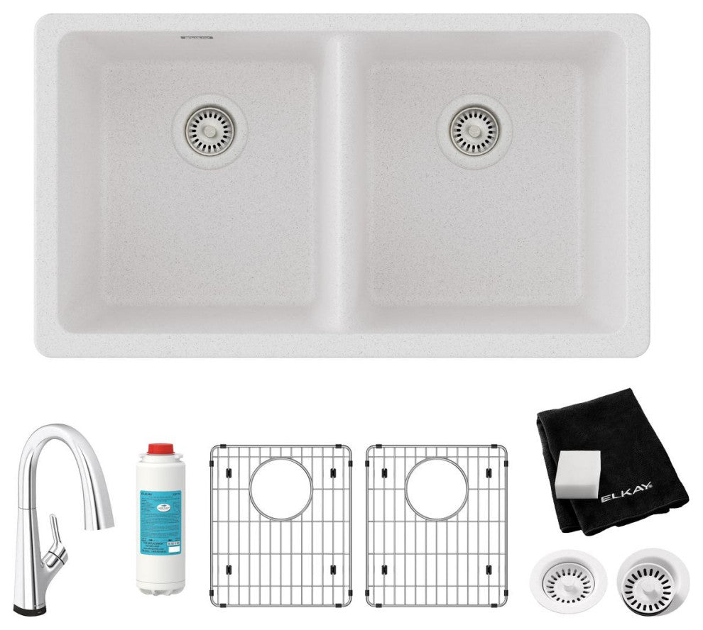 Quartz Classic 33" Undermount Sink Kit With Filtered Faucet, White