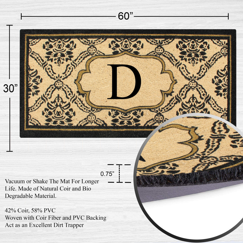 A1HC  Uriel Treated Coir Entry Monogrammed Double Doormat, 60"x30", X-Large, D