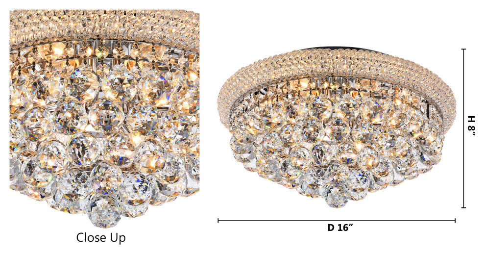 Crystal Ball Flushmount, Beaded Frame, Chrome Hardware