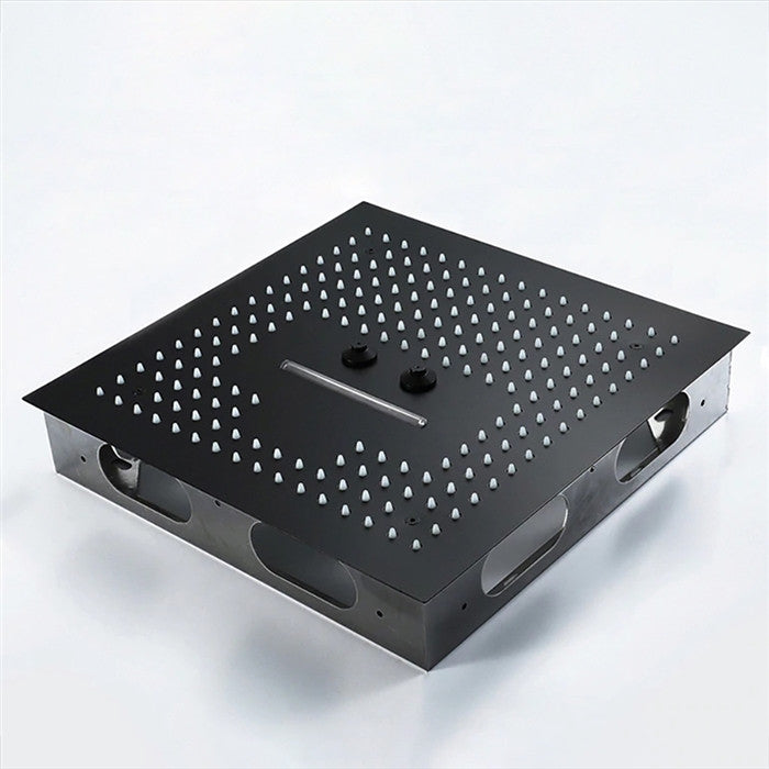 Led 16" Matte Black LED Remote Controlled Rainfall Shower System, 6 Body Jets