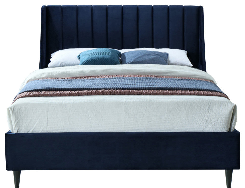 Eva Velvet Upholstered Bed, Navy, Full