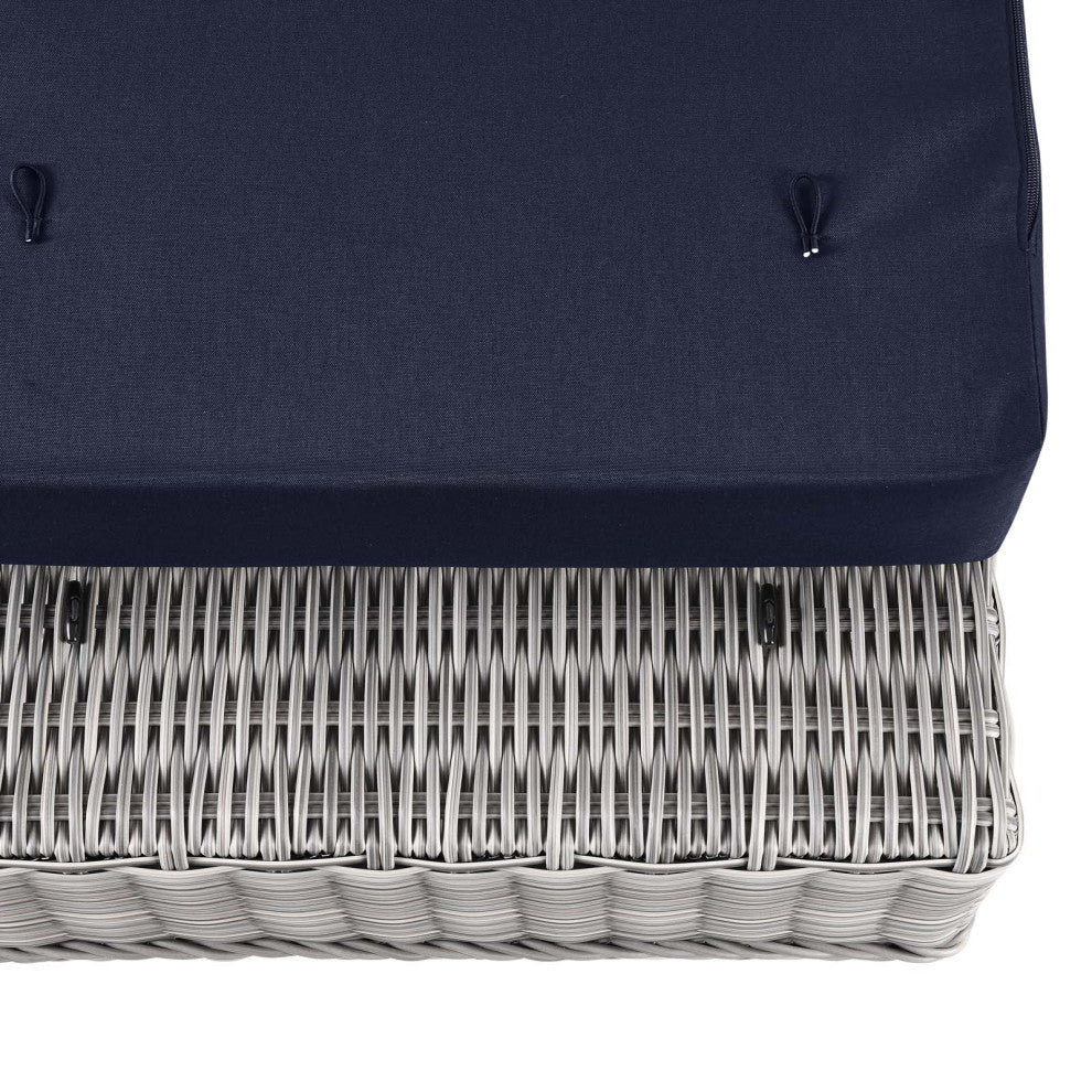 Lounge Chair Chaise, Rattan, Wicker, Gray Blue Navy, Modern, Outdoor Patio