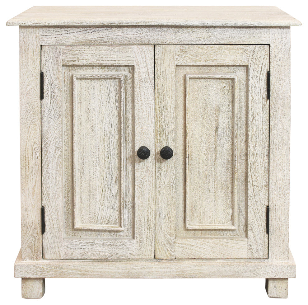 Jenna 2-Door Solid Wood Nightstand With Distressed White Finish