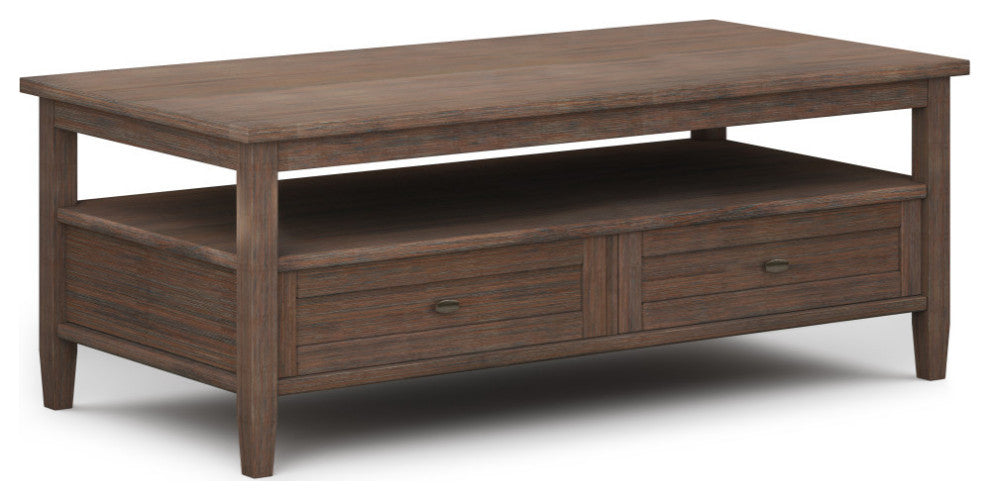 Warm Shaker SOLID WOOD Coffee Table, Farmhouse Brown