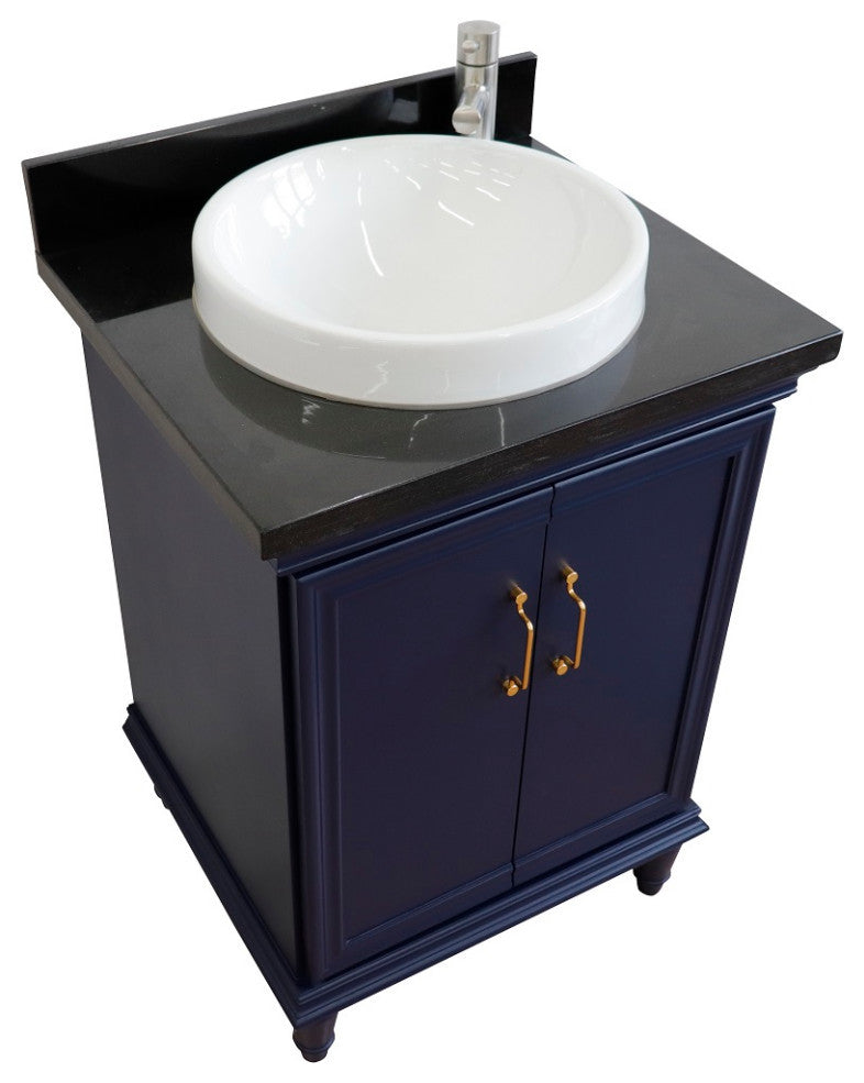 25" Single Vanity, Blue Finish With Black Galaxy And Round Sink