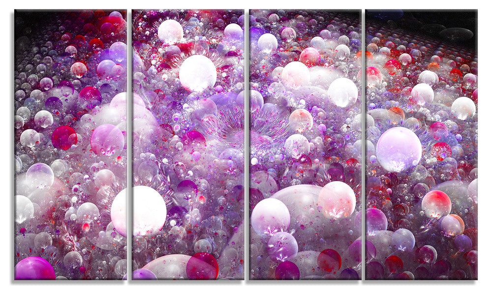 Red Fractal Molecule Pattern, Abstract Wall Art Canvas, 48"x28", 4 Panels