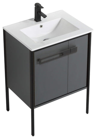 Oakville Bath Vanity, Ceramic Sink, Onix Grey, 24 Inch, Black Hardware