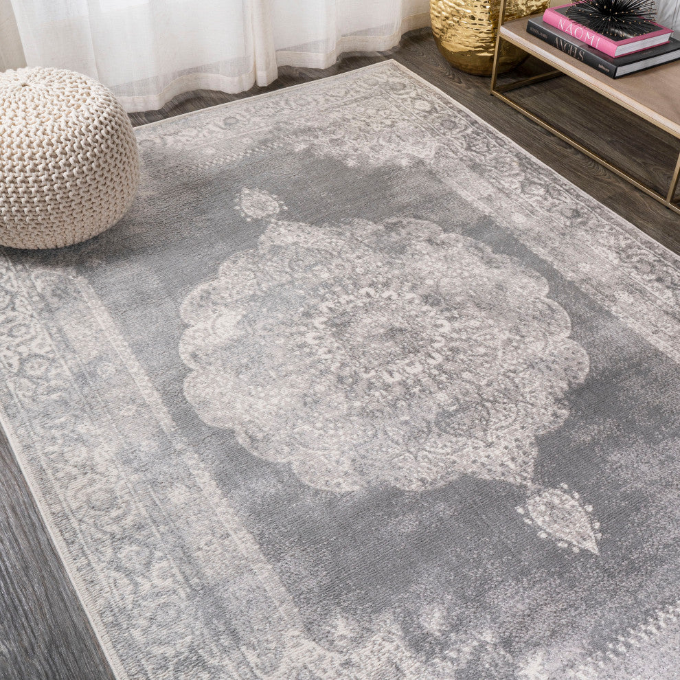 Rosalia Cottage Medallion Area Rug, Gray/Dark Gray, 8 X 10