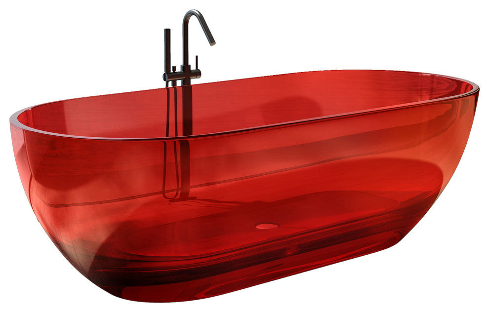 69" Solid Surface Freestanding Flatbottom Soaking Bathtub, Red
