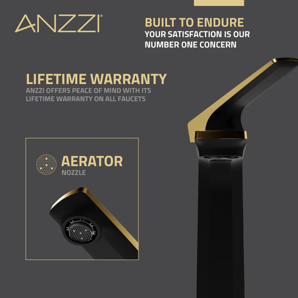 1-Handle Bathroom Vessel Sink Faucet, Matte Black and Brushed Gold