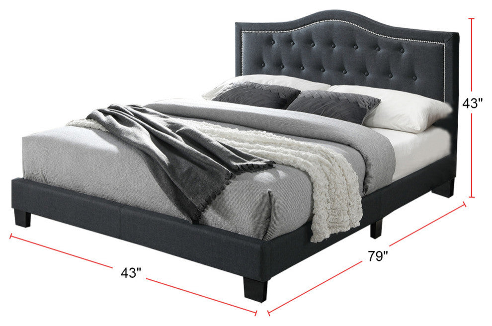 Twin Fabric Upholstered Bed, Charcoal