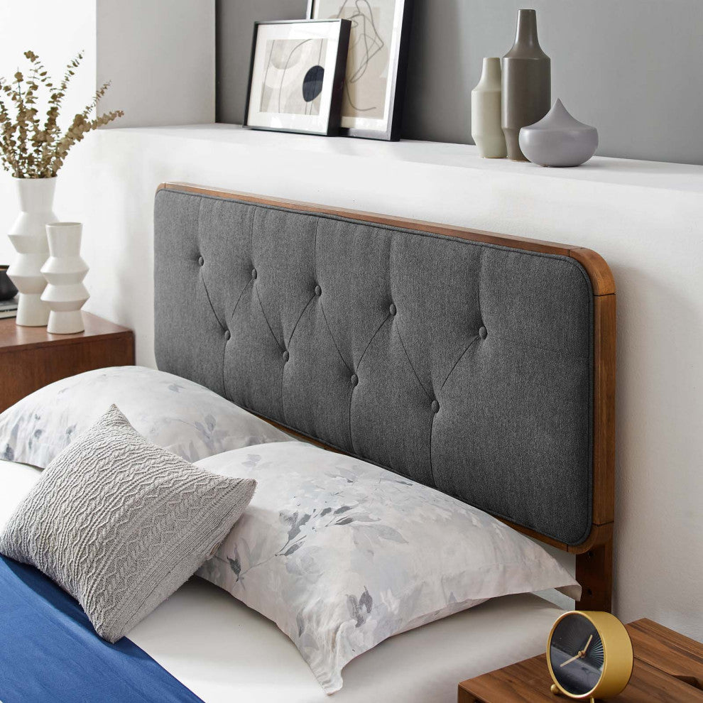 Platform Bed Frame, Full Size, Wood, Brown Walnut Grey Gray, Modern Contemporary