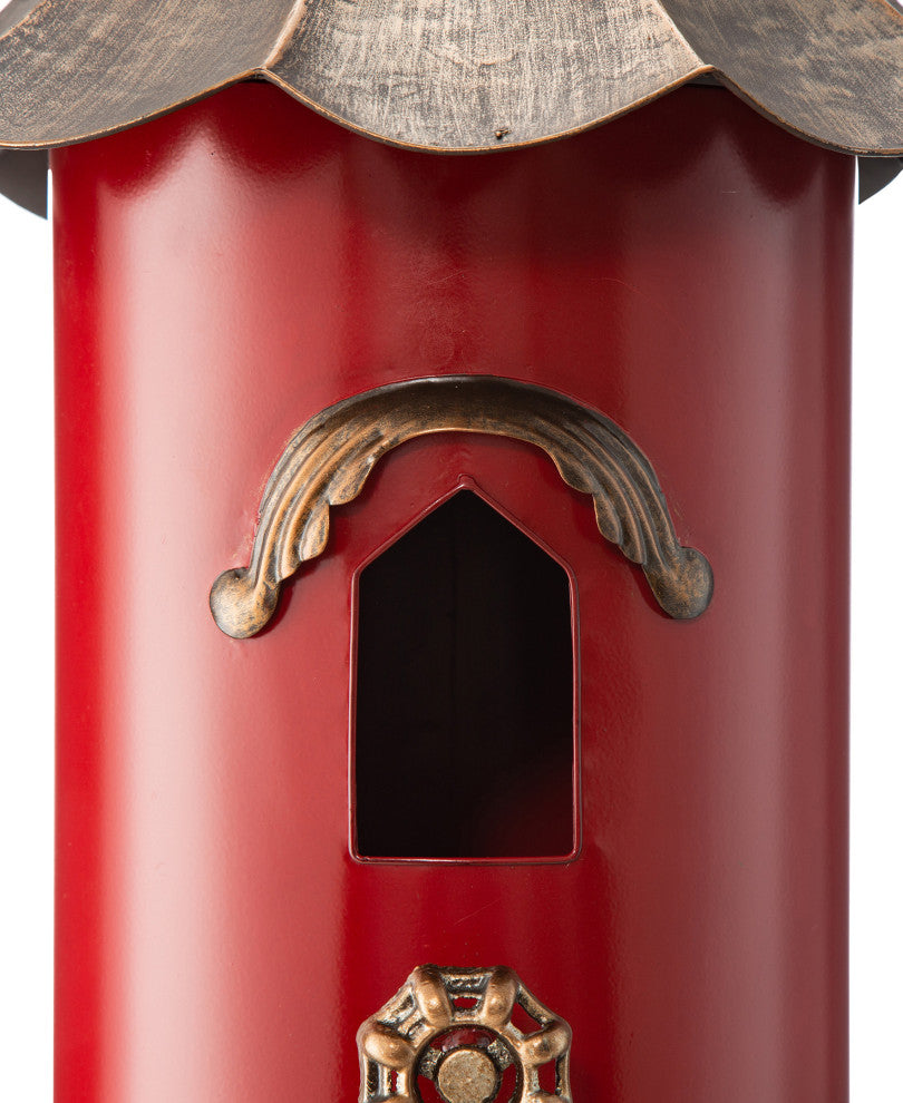 32"H Farmhouse Retro Blue Metal Pagoda Birdhouse